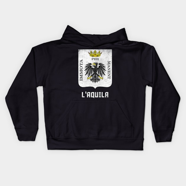 L'Aquila, Italia // Retro Faded Style Coat Of Arms Design Kids Hoodie by DankFutura